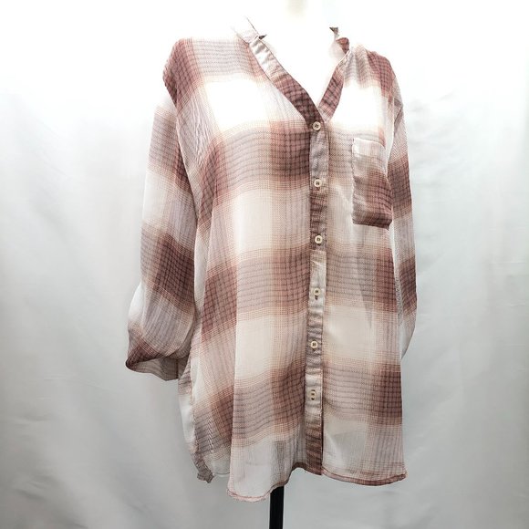 Streetwear Society Tops - Streetwear Society | Pink Tan Plaid (Size L)